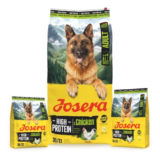 Josera High Protein Adult Chicken for active working and sporting dogs in 12.5kg, 3kg and 0.9kg bags