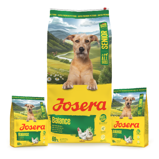 Josera Senior Balance complete dry dog food with lower protein and low fat in 12.5kg, 3kg and 0.9kg bags