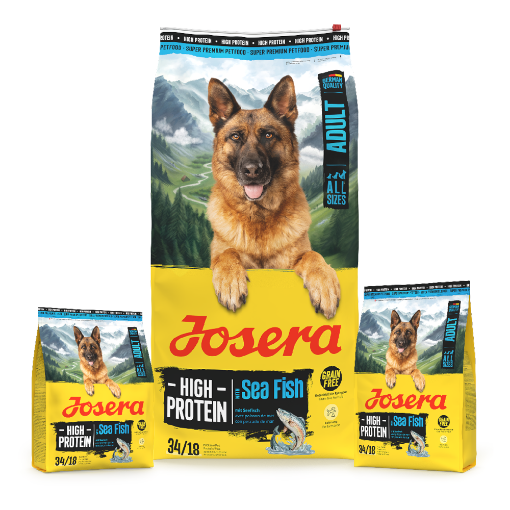 Josera High Protein Adult Sea Fish for active working and sporting dogs in 12.5kg, 3kg and 0.9kg bags