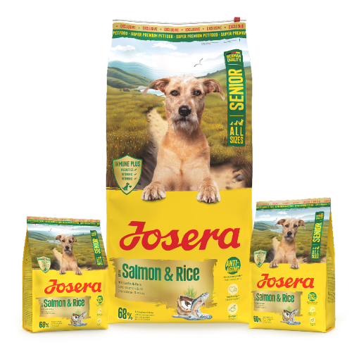 Josera Senior Salmon & Rice complete dry dog food  with lower protein lower fat and  omega-3 12.5kg, 3kg and 0.9kg bags